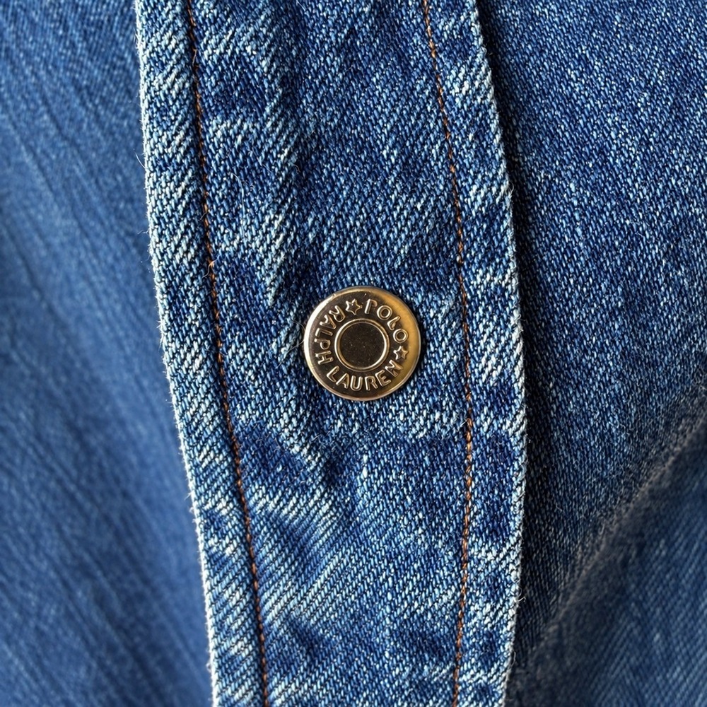 Polo Ralph Lauren Polo Country Denim Western Shirt Suede Yoke Blue Mens XL